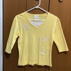 Pullover top with butterfly lace/embroidered